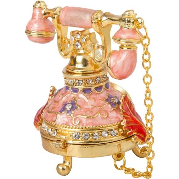 Vintage Style Telephone Shape Jewelry Trinket Box with Rich Enamel and Sparkling - Picture 2 of 6